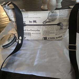 Coach Small Finn Newspaper Print Crossbody Bag with Coin Pouch - Black Strap